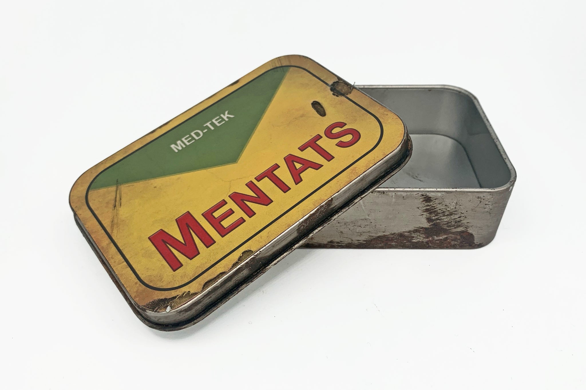 Mentats Sticker Yellow Mentats Med-Tek Chems Tin – Mad Dog Props